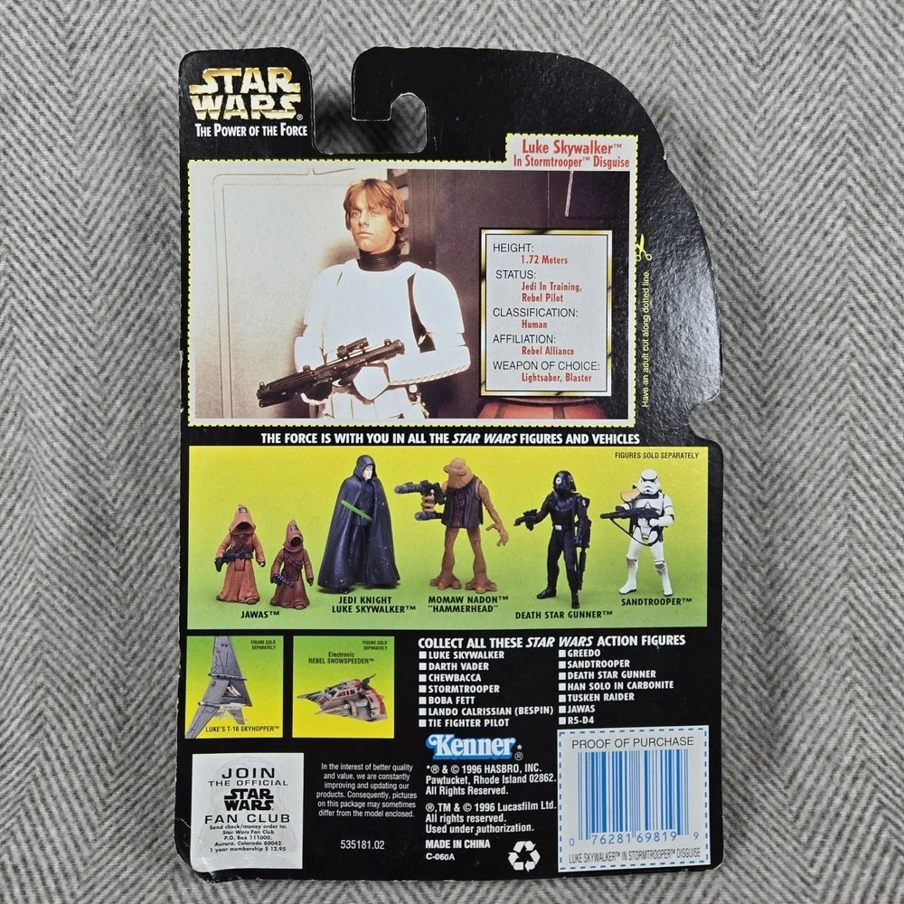1996 Star Wars POTF Luke Skywalker Stormtrooper Disguise Freeze Frame Green Card